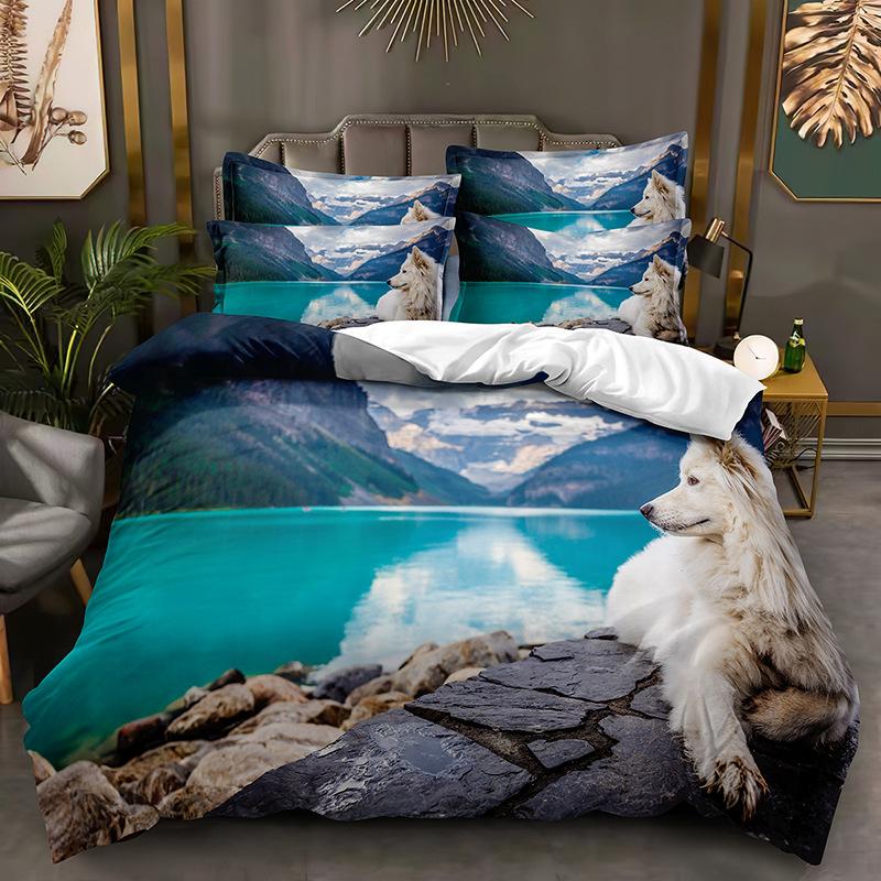 3D Animal Bedding Set for Boys Teens Room Soft Down Duvet Cover AU140 * 210 Full Size Bed Cover Single/Double Wolf Print Quilt Cover