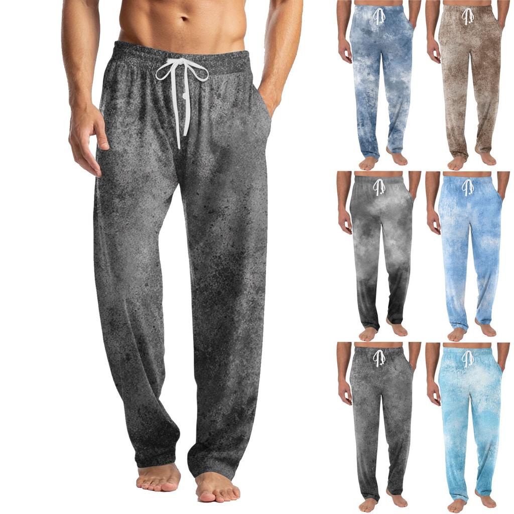 Men's Knitted Fashion Print Pocket Casual Pants Pajama Pants