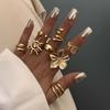 Vintage Gold Color Shell Flower Open Rings Set for Women Exaggerated Metal Geometric Personality Finger Rings Party Jewelry
