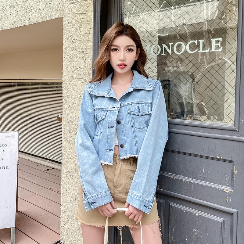 Versatile Women's Soft Frayed Denim Jacket - Retro Style in Three Shades