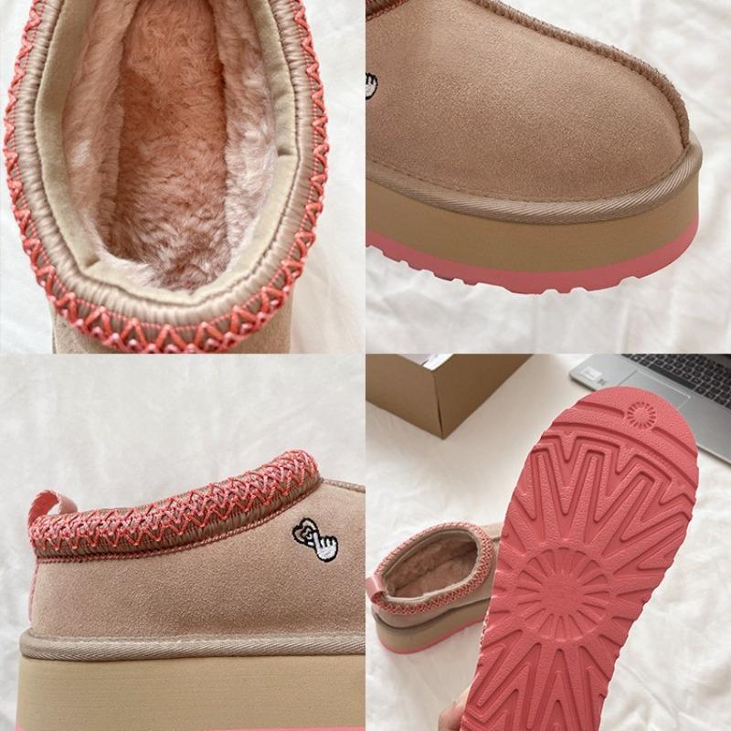 Autumn and winter new women's leather thick-soled Tats snow boots one-pedal lazy shoes muffin embroidery