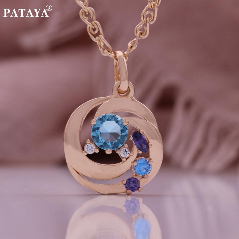 

PATAYA Розовое золото Цвет плитки Разноцветный искусственный цирконий Геометрический кулон и ожерелье 50 см 50CM