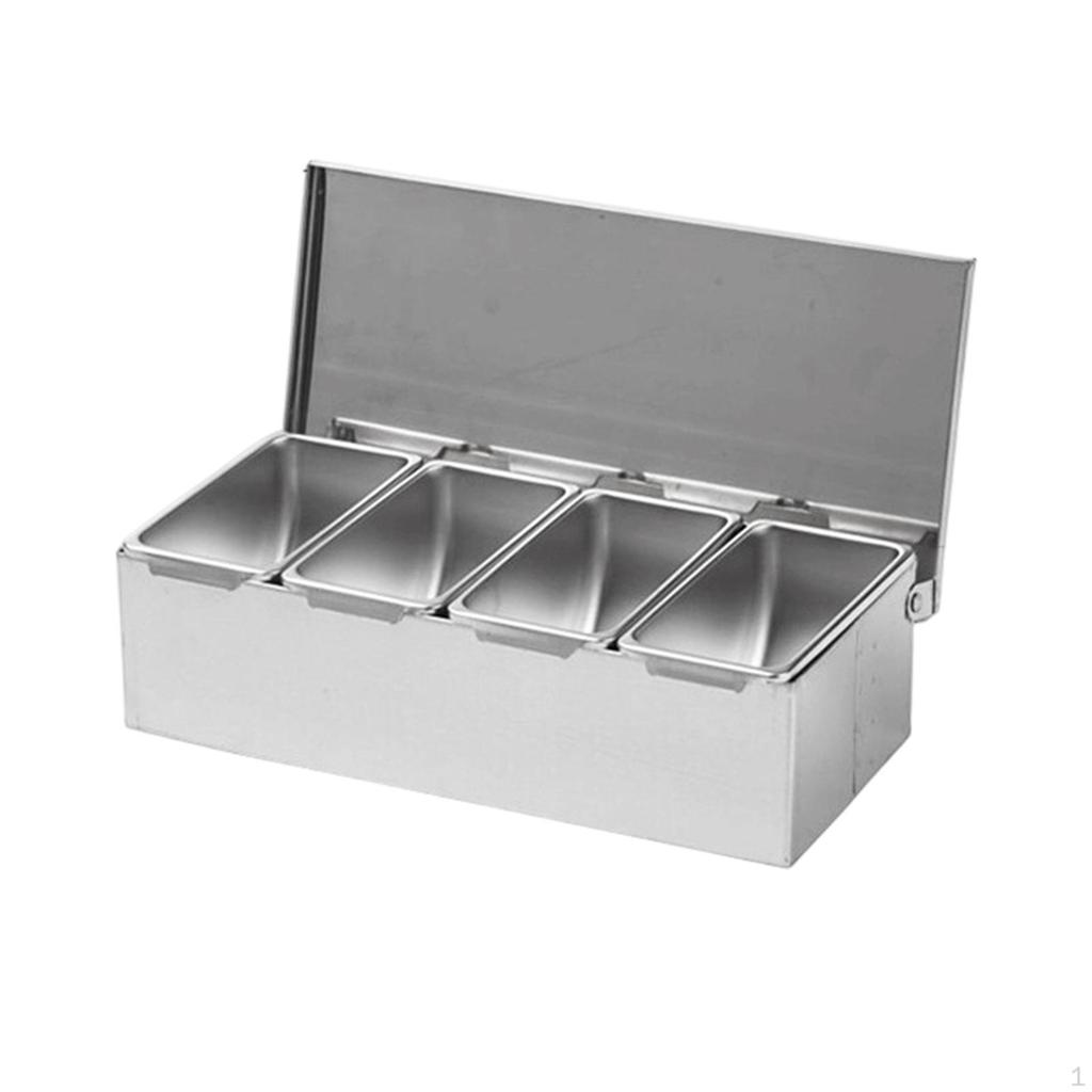 Condiment Server Stainless Steel Kitchen Organizer Tray Seasoning Box Dispenser Spice Container