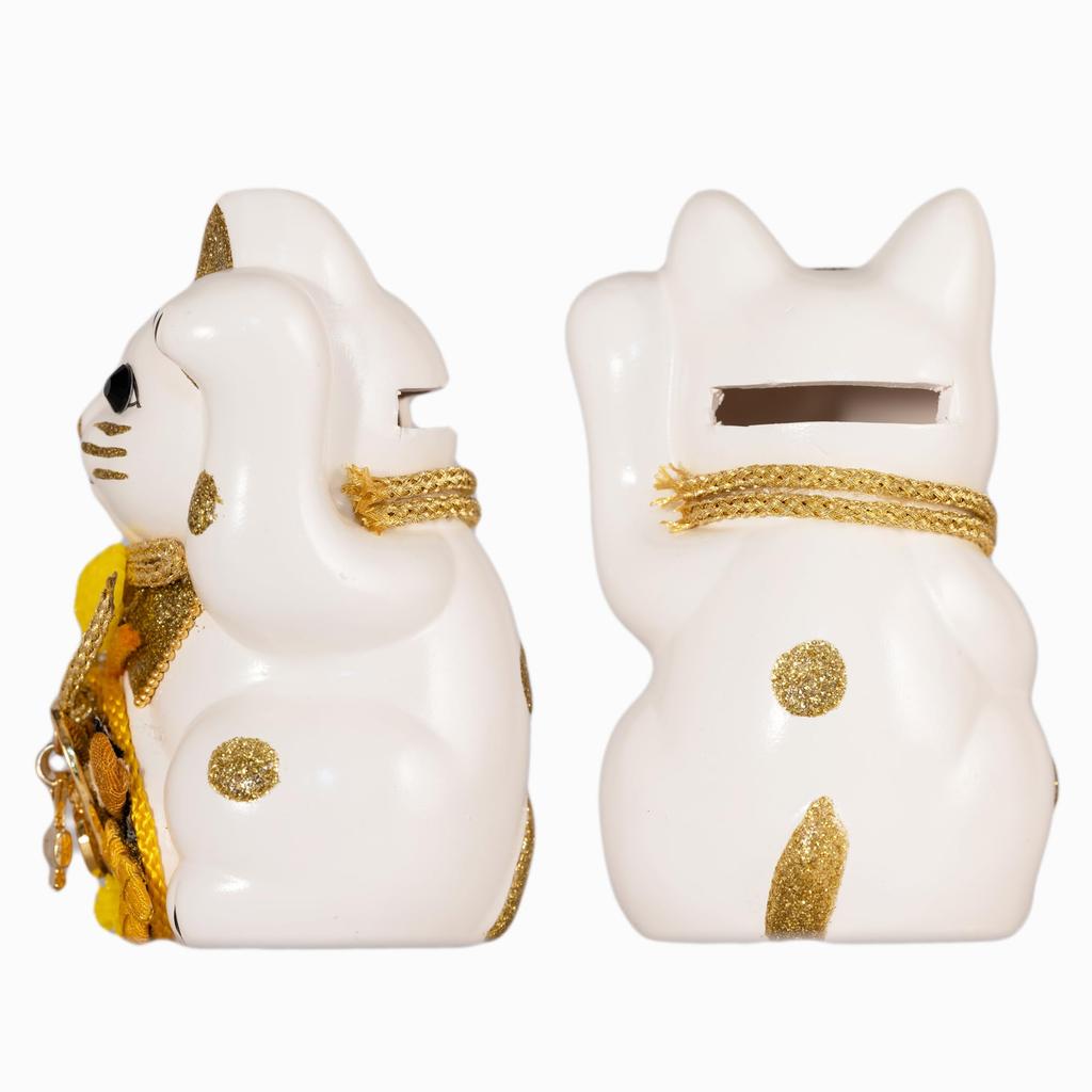Lyckokatt Förmögenhetssamlande Vänster tass upphöjd Keramisk Lyckokatt Lyckoamulett Feng Shui-prydnad Offerlåda (S-STORLEK Vit) / _ Maneki-neko (fa_S Vit)