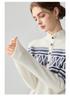 Women's Ethnic Style Fair Isle Jacquard Cashmere Half-Zip Sweater - Loose, Thick Winter Knit Top