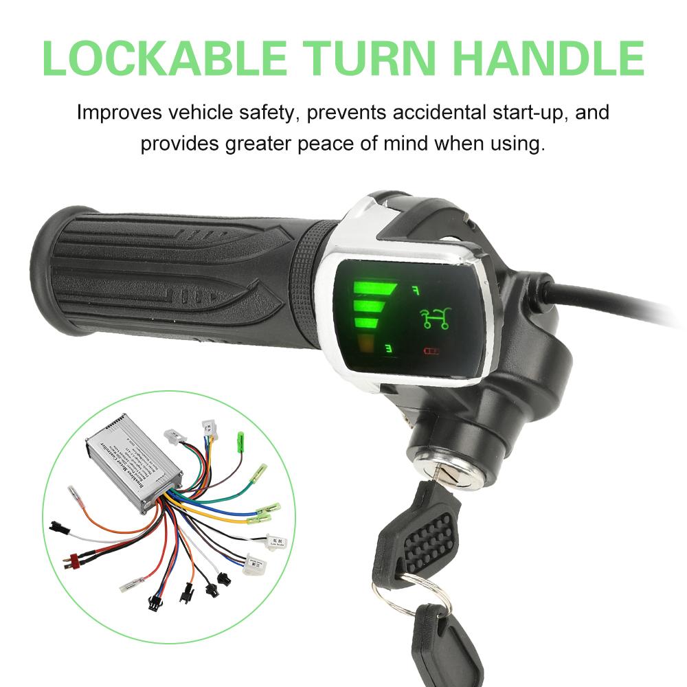 24V 36V 48V 15A 250-350W Sinuswellen-Dreimodus-Controller Abschließbarer Drehgriff für Elektrofahrräder Lithium-Elektro-Scooter