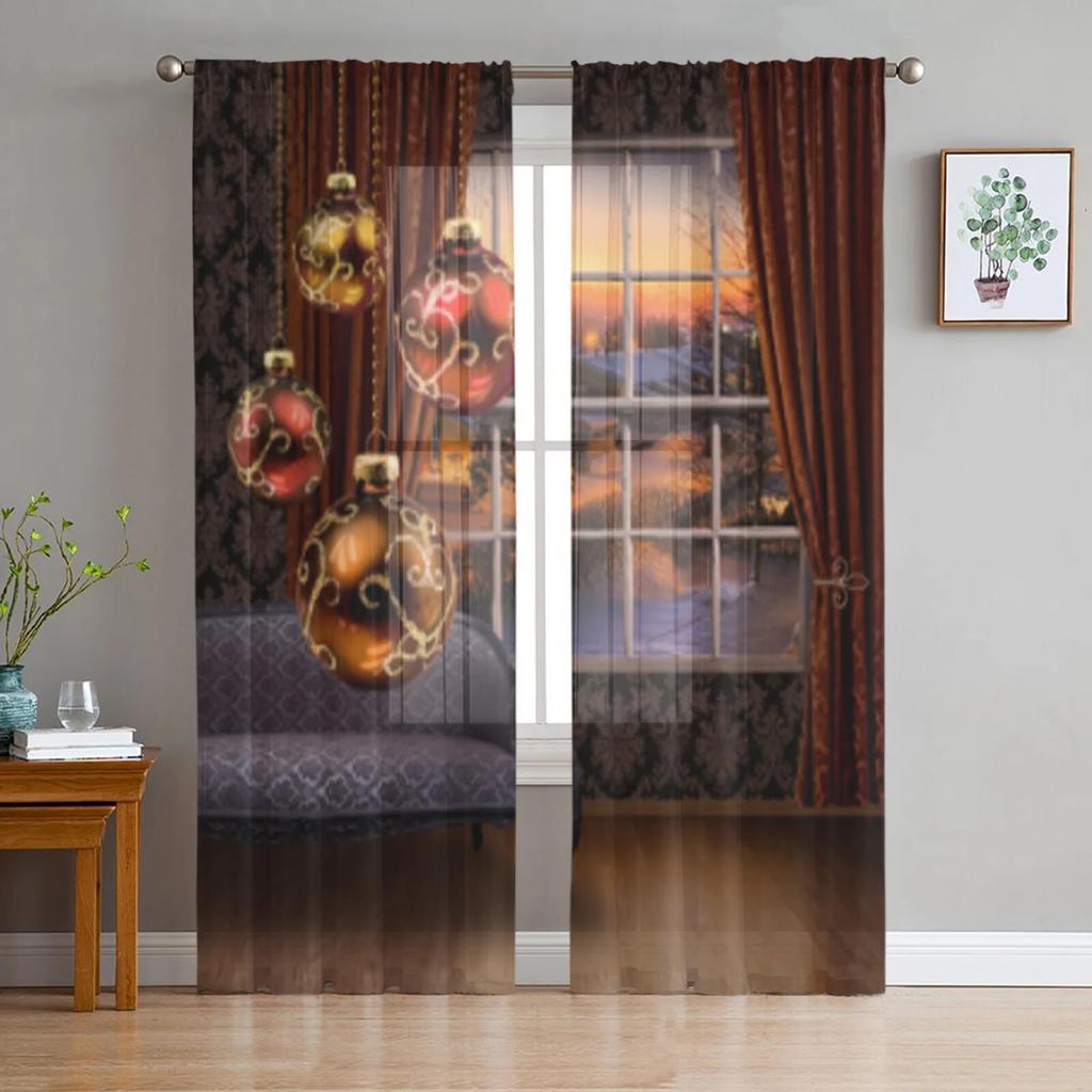 Wundervoller Weihnachtslandschafts-Tüll-Fenstervorhang für Wohnzimmer, Schlafzimmer, Voile, transparente Vorhänge, Küchenbehandlungen, Vorhänge