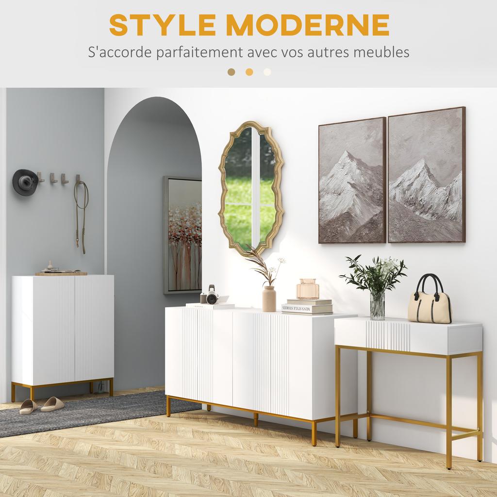 Mesa de Console Unidade de Console com 2 Gavetas Base de Aço com Pés Antiderrapantes 80 x 31,5 x 75 cm Branco