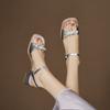 Fashion Pearl Sandals Block Heels Comfort Shoes for Women Large Size Buckle Strap Open Toe Med 2025 Summer Suit Female Beige Chunky Girl