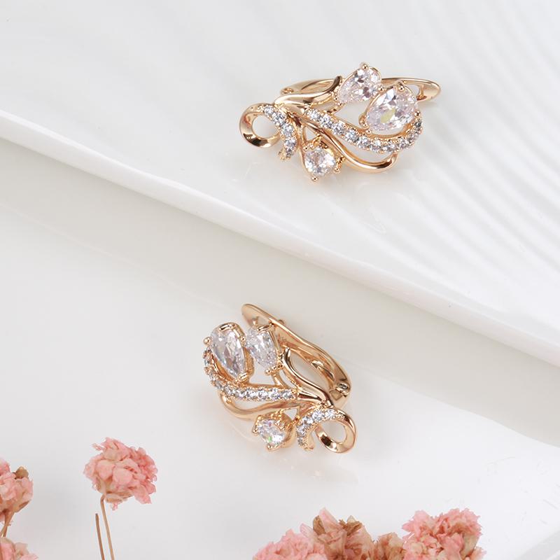 Luxus Roségold Kristall Blume Ohrringe Ring Sets für Frauen Natürlicher Zirkon Braut Hochzeit Vintage Schmucksets