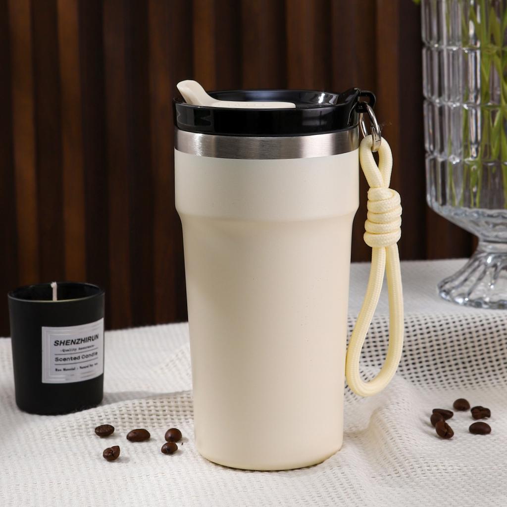 Vacuum Insulated Travel Mug with Rope Thermal Coffee Cups Stainless Steel Thermos Water Bottle Double Wall Cold Hot Drinkware