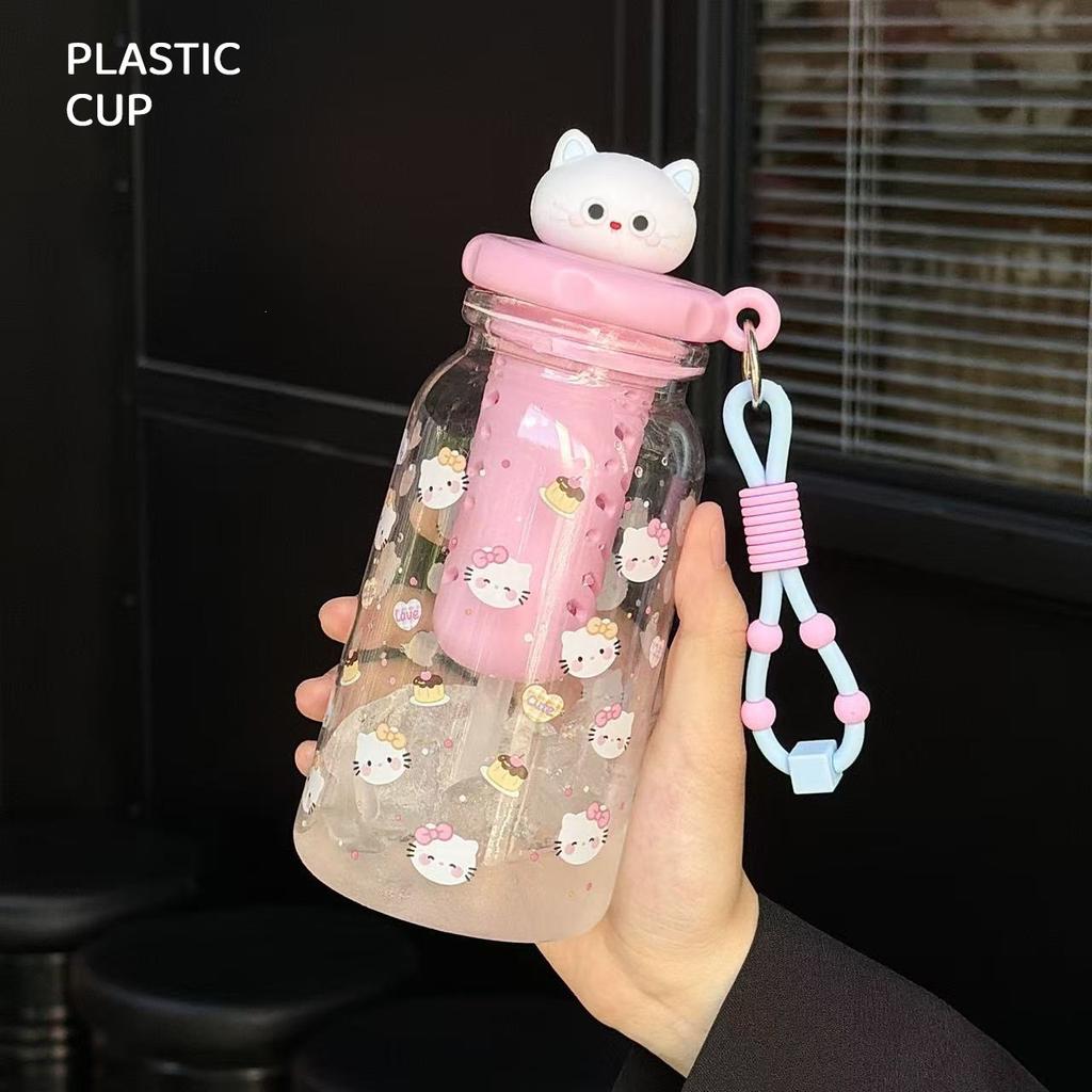 Water bottle summer new plastic water cup girls high value straw cup with tea warehouse high temperature resistant portable children's plastic cup