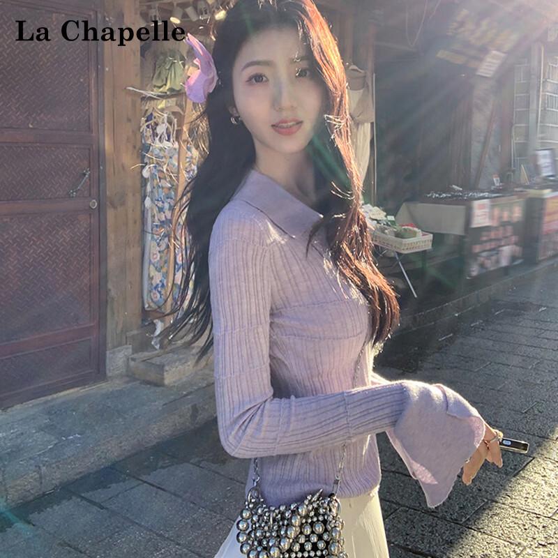 La Chapelle Women's Polo Collar Knitted Long Sleeve Top