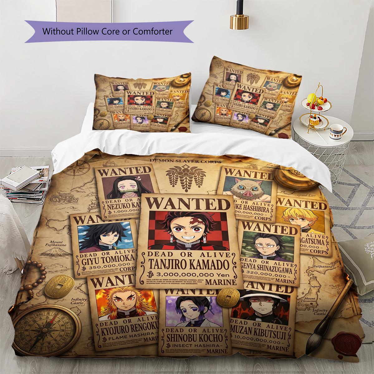 Demon Slayer Pattern Bedding Quilt Set Quilt Cover Pillowcase Home Decoration Birthday Gift (1 * duvet cover + 2 * pillowcase, without core) 135x200cm