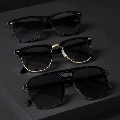 3pcs Unisex Men and Women Black Geometric Lrreqular & Oval Street Classic Casual Sunglasses Suitable for Daily and Business Use