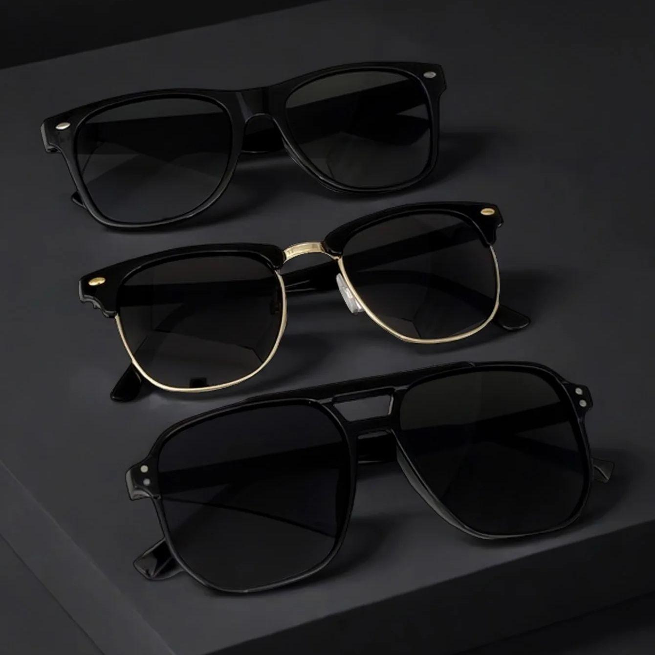 

3 шт. Унисекс Мужские и Женские Черные Геометрические Неправильной и Овальной формы Уличные Классические Повседневные Солнцезащитные Очки, Подходящие для Ежедневного и Делового Использования