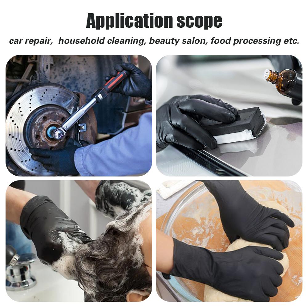 50/2x Black Gloves Thickened Black Nitrile Gloves for Cleaning Hairdressing Waterproof Dishwashing Tattoo Gloves Kitchen Tools
