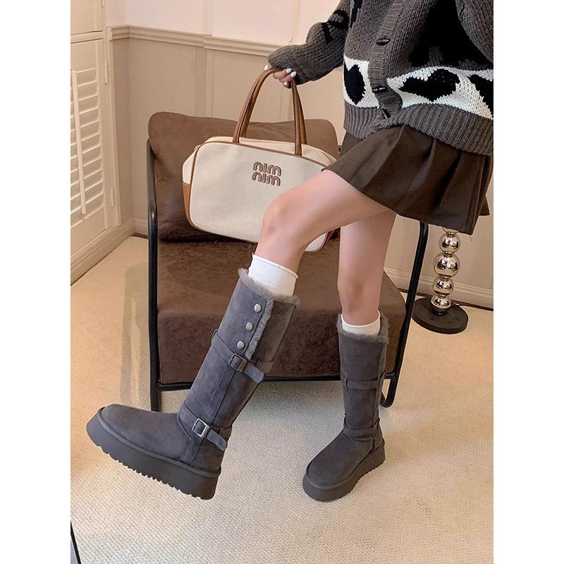 Tall tube velvet thickened snow boots winter thick-soled warm medium and long tube snow cotton boots cotton shoes