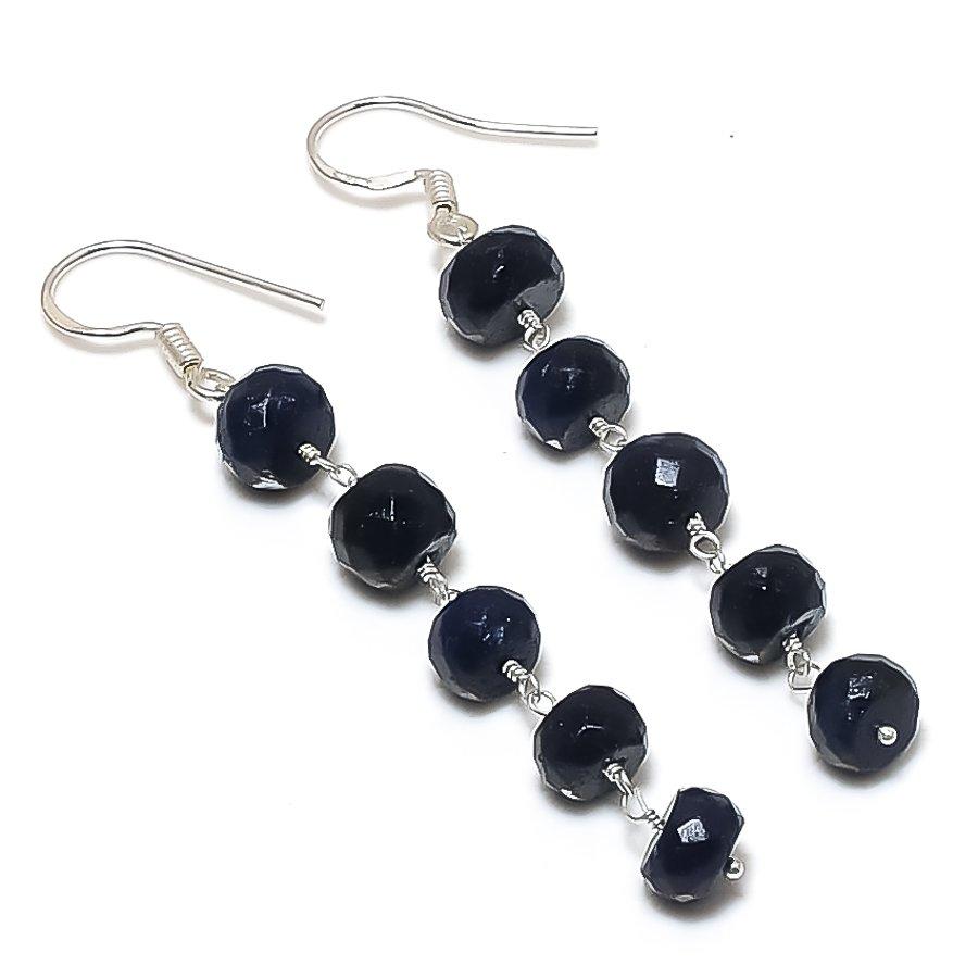 Iolite Quartz Gemstone Handmade 925 Sterling Silver Jewelry Earring 2.72" KJ-910