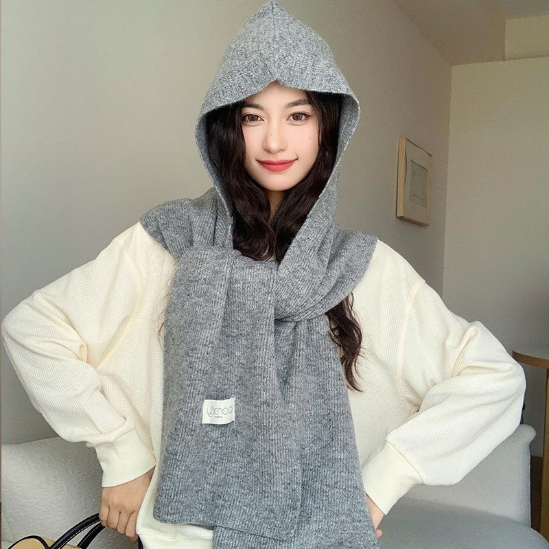 

Женский модный толстый шерстяной вязаный шарф-шаль с капюшоном - универсальная, теплая верхняя одежда на осень и зиму