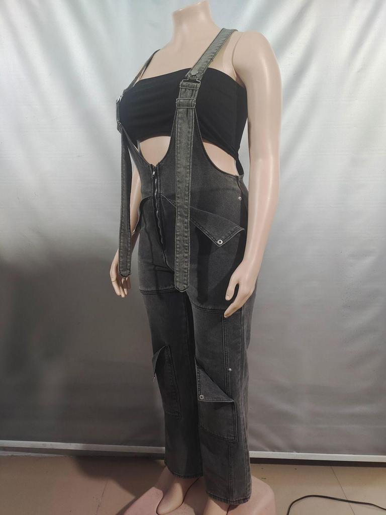 Women's European & American Denim Overalls - Summer Casual Zipper Washed One-piece Long Pants