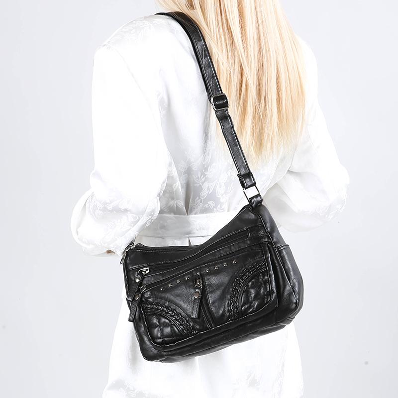 Damentasche Weiches Leder Mehrschichtige Schultertasche Einfarbige Umhängetasche Leichte Muttertasche