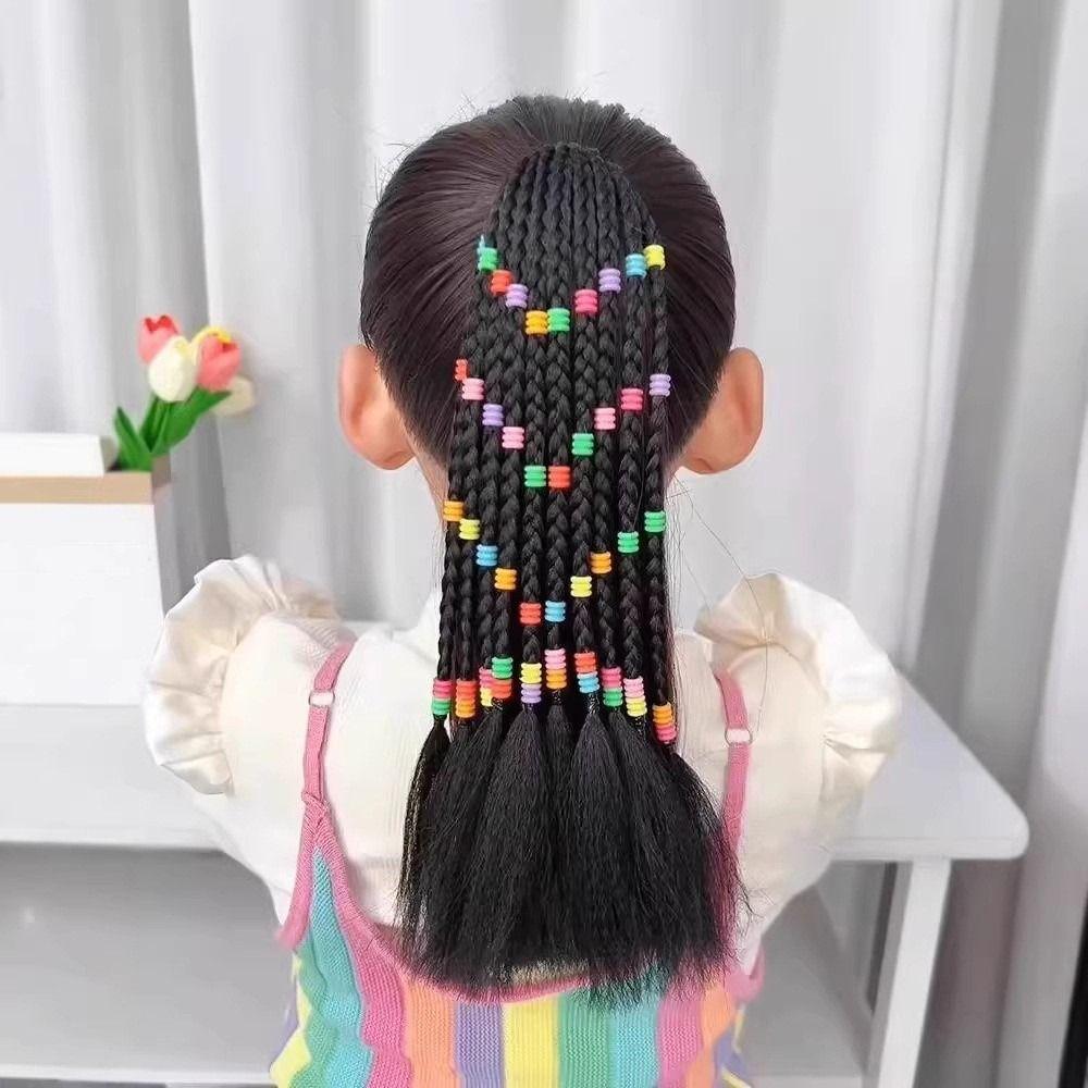 Cute Kids Braided Hair Rope Natural Girls Ponytail Headbands Children Wig Braids  Daily Use