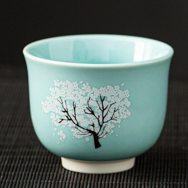 115ml Heat Sensing Color Changing Ceramic Tea Cup Sakura Hope Tree Kung Fu Tea Set