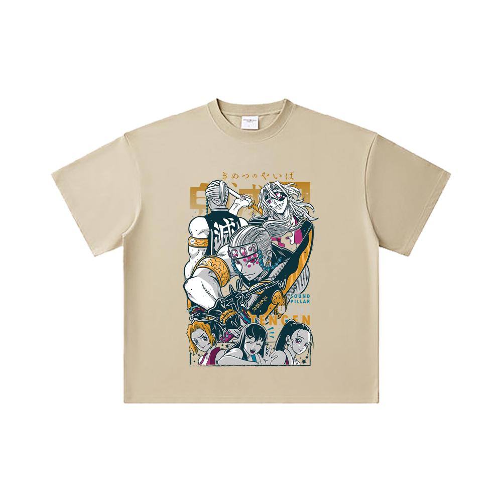 260 GSM Double Yarn 32 Count 100% Cotton Demon Slayer V65 Uzui Print Unisex Heavy Cotton T Shirt