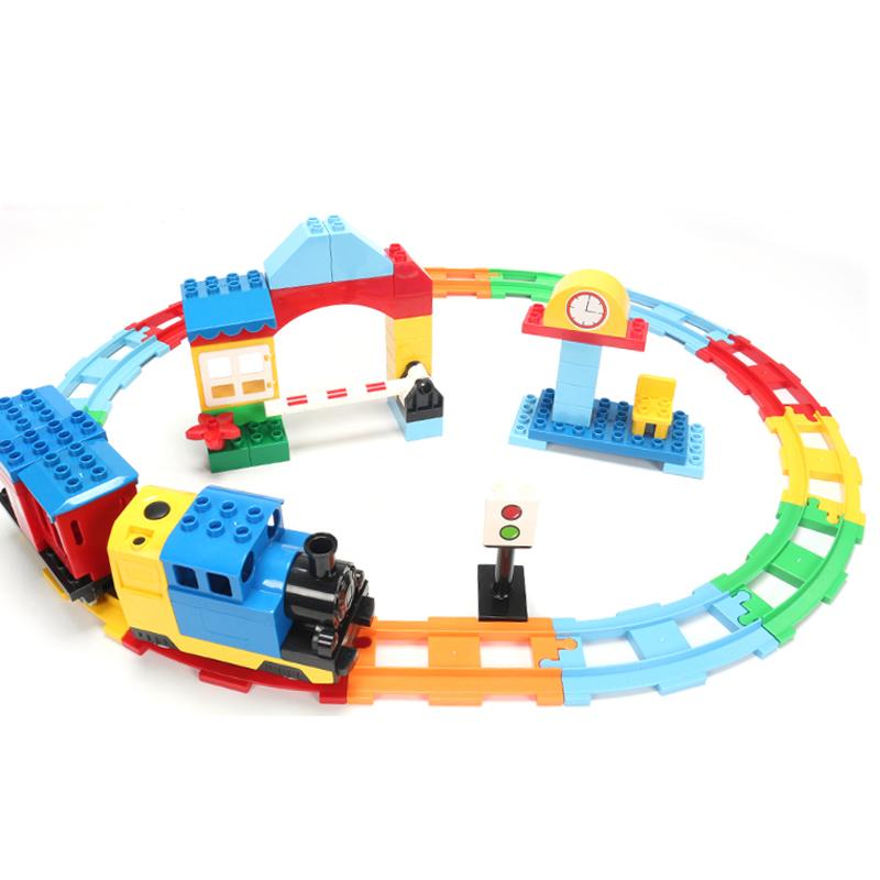 Non-Toxic Big Size Building Blocks Compatible Train Sets Diy Railway Track Assemble Interactive Educational Bricks Toys For Children Gift