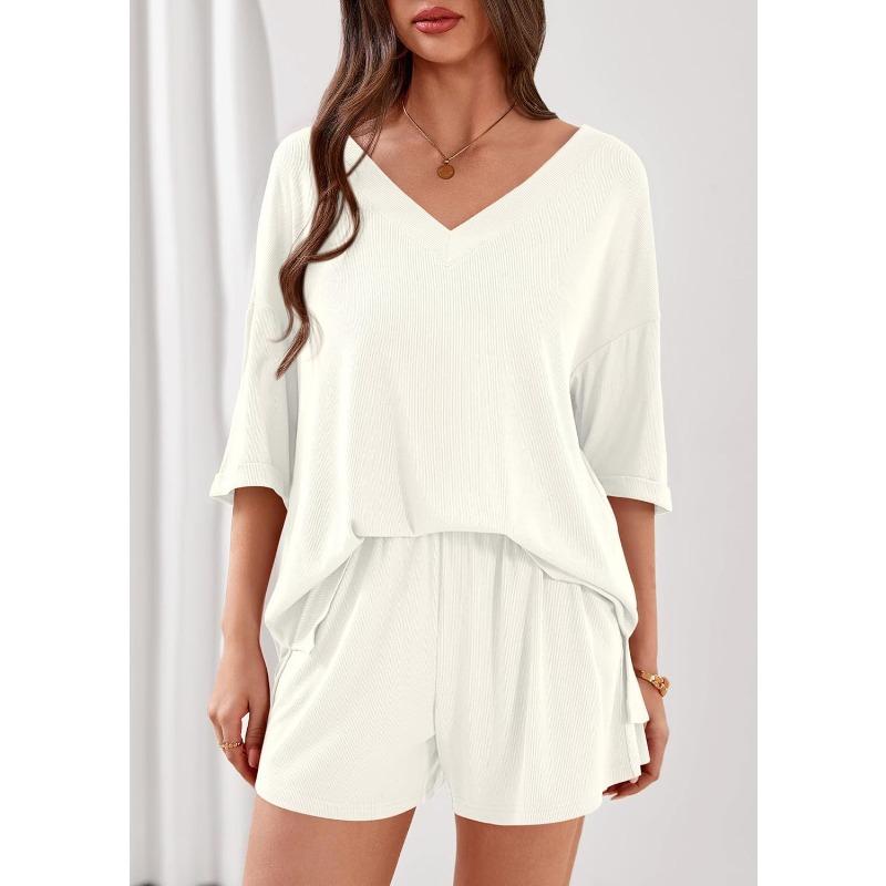 BFCCQB Women's Fashion Casual Summer Spring Short Sleeve V Neck Pants Suits