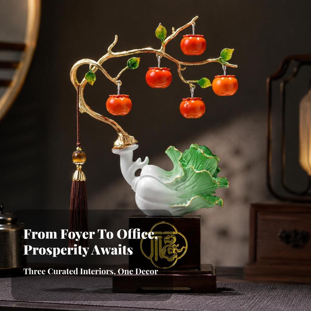 Chinese Cabbage Decoration Feng Shui Statue goldenTrimmed
