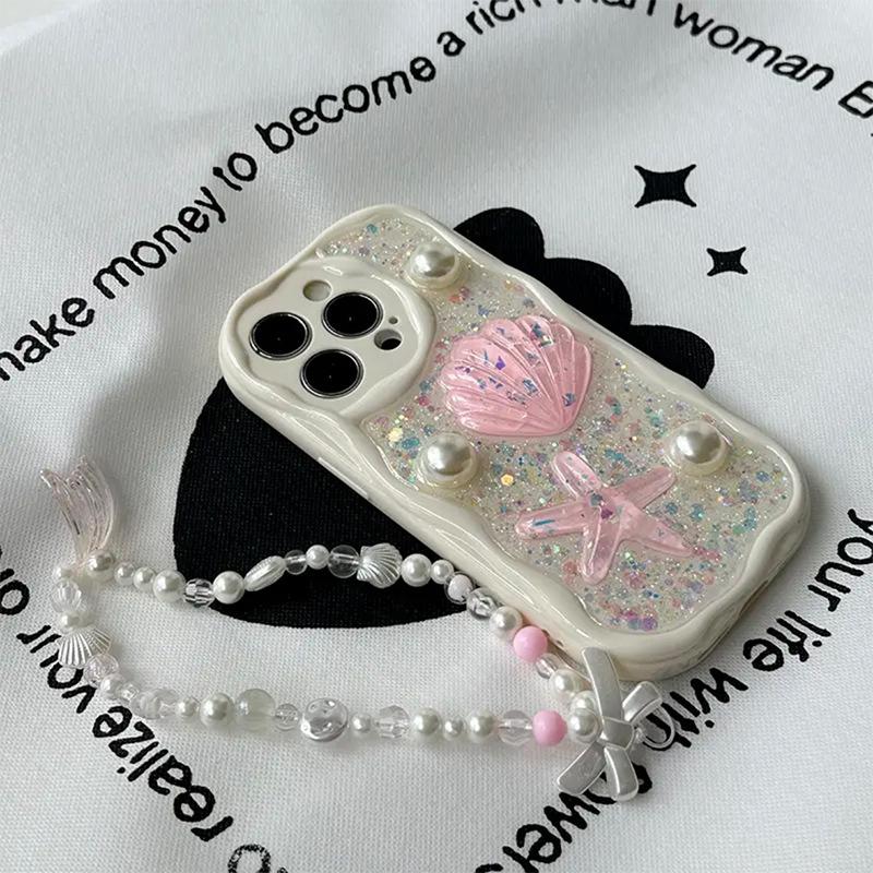 Stereo Starfish Shell Sequined Mobile Phone Case For Iphone17Promax Epoxy Glitter Apple 16 All-Inclusive 14