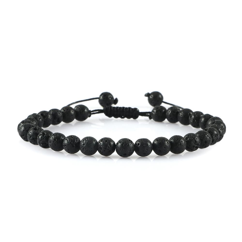 6mm Natural Stone Men Bracelets Charm Tiger Eye Black Beads Bracelet Braided Bangle Adjustable Charm Women Yoga Jewelry Pulseras