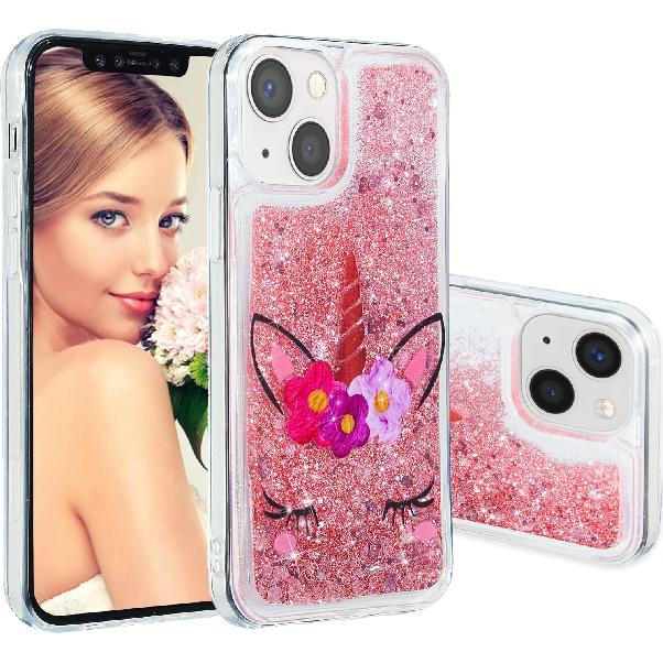 OOPKINS Glitter Case for iPhone 14 Plus, Sparkle Floating Quicksand Case for Girl Clear Soft TPU Silicone Shockproof Protective Cover for iPhone 14