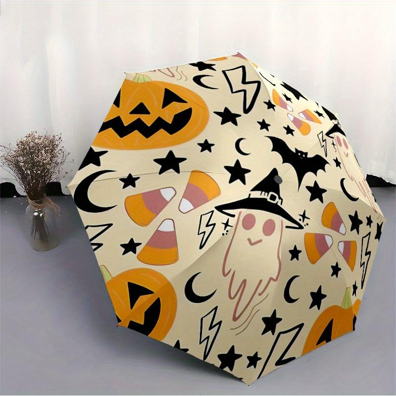 1pc Halloween, Ghost Automatic Folding Umbrella - 8-Rib Iron Frame, Windproof, Portable Sunshade with Plastic Handle for Travel & Outdoor Ac