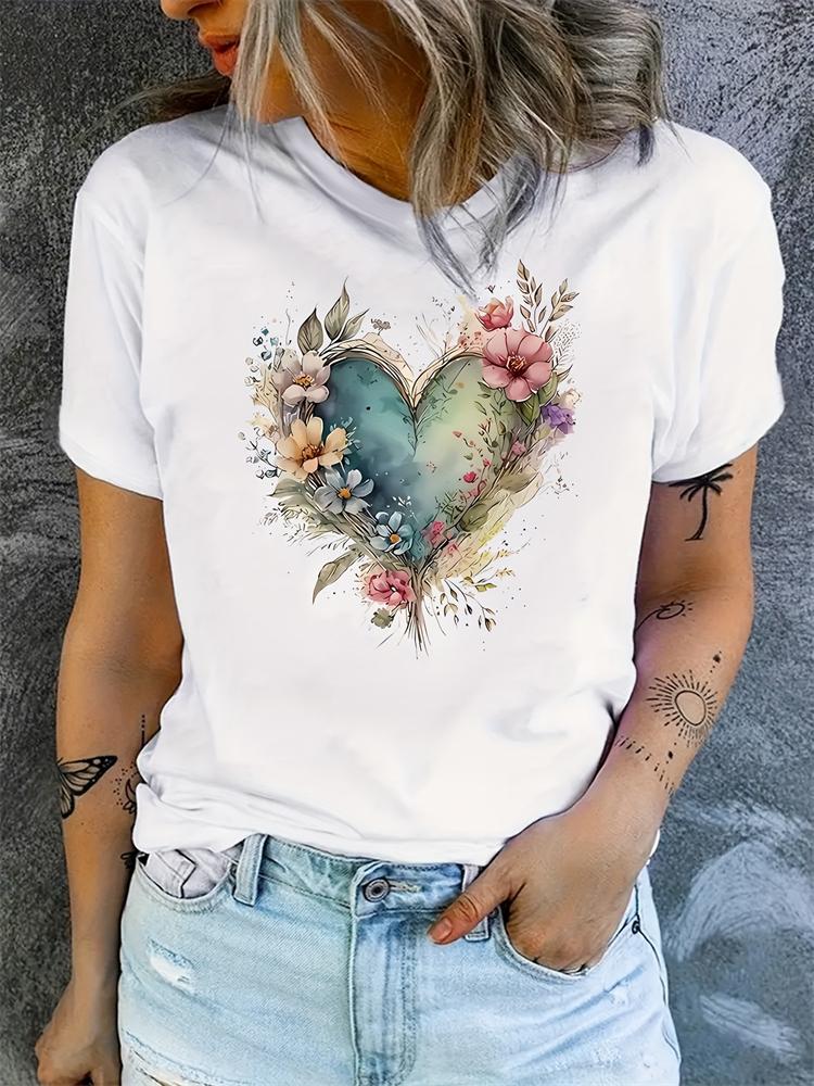 Summer Women'S T Shirt Vintage Patchwork Pattern Tee Short Sleeve Women'S Casual Short Sleeve Tee Round Neck Commuter Clothing
