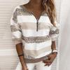 Moda Mujer Sudaderas con Capucha Patchwork Rayas Leopardo Manga Larga Cremallera Jersey Blusa Ropa Street Wear