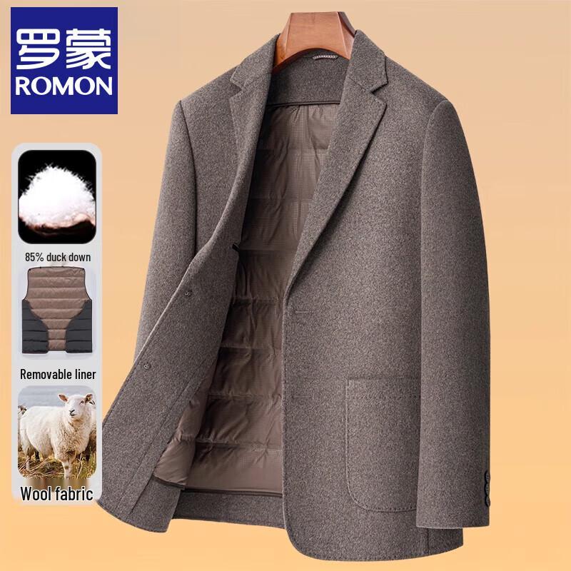 Luomeng Men's Winter Wool Blend Overcoat with Removable Down Liner
