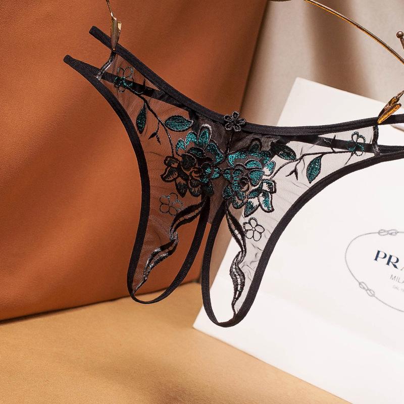 Panties Women's Interest Open Crotch French Embroidery Sexy Mesh Hollow Free Thong Low Waist Transparent T Pants 2238