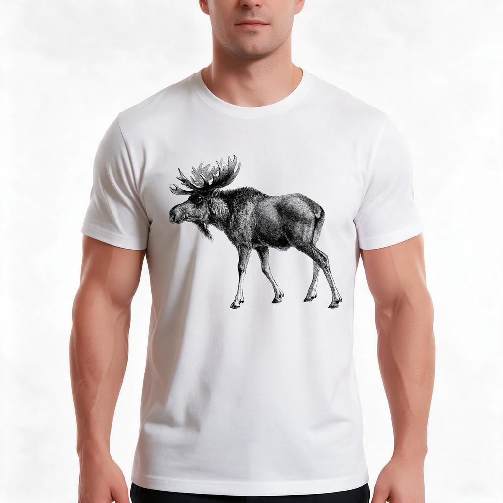Vintage Moose Tshirt Summer Casual Cotton Tee Oversized Streetwear Tops Vintage Graphic Print Loose Fit Short Sleeve