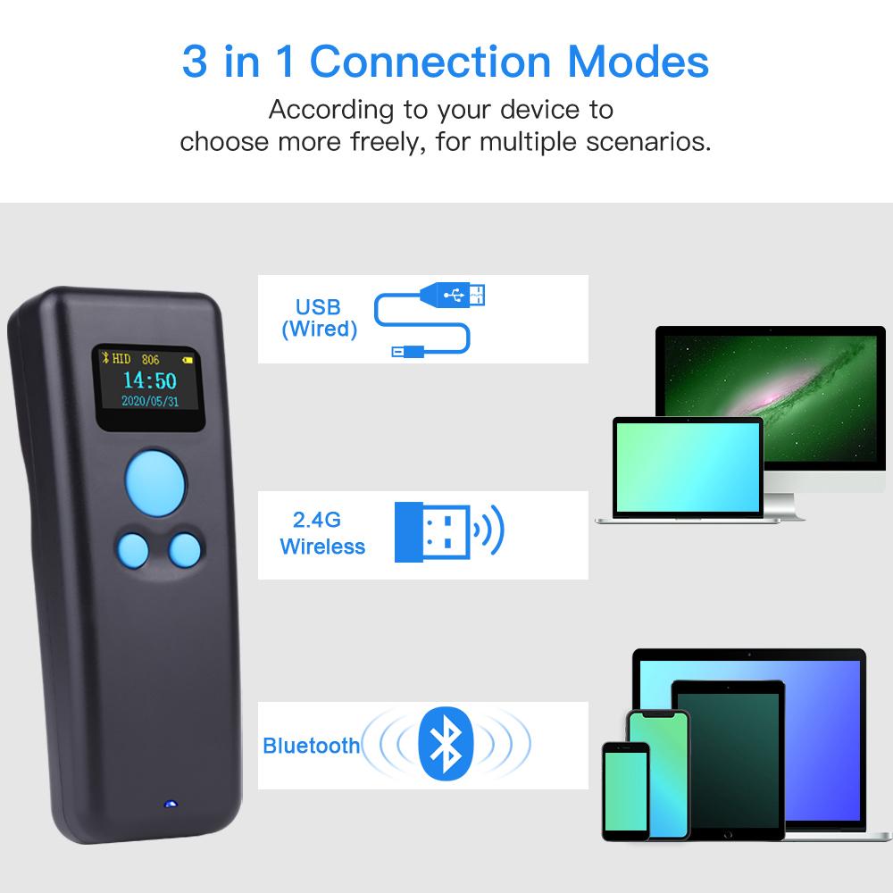 Taschen-Barcode-Scanner Handheld Mini Bluetooth Wireless 1D 2D Code-Scanner mit Display für Expressbote 2D QR-Leser PDF417