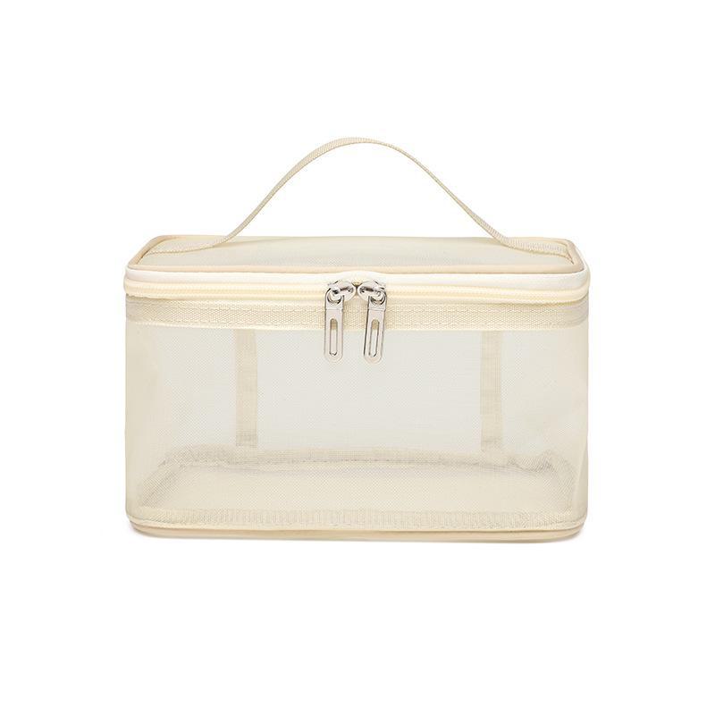 

Большая вместительная двухслойная сетчатая дорожная сумка для туалетных принадлежностей и косметики Single layer 21*13*12cm бежевый