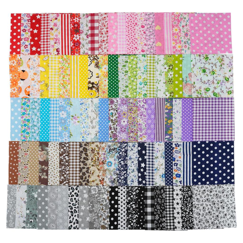 100-Color Patchwork Cloth Set: Floral, Plaid & Polka Dot Plain Weave Cotton for DIY Crafting