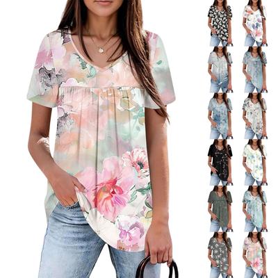 Women's Casual V-neck Short-sleeved Chest Pleated Short-sleeved Top