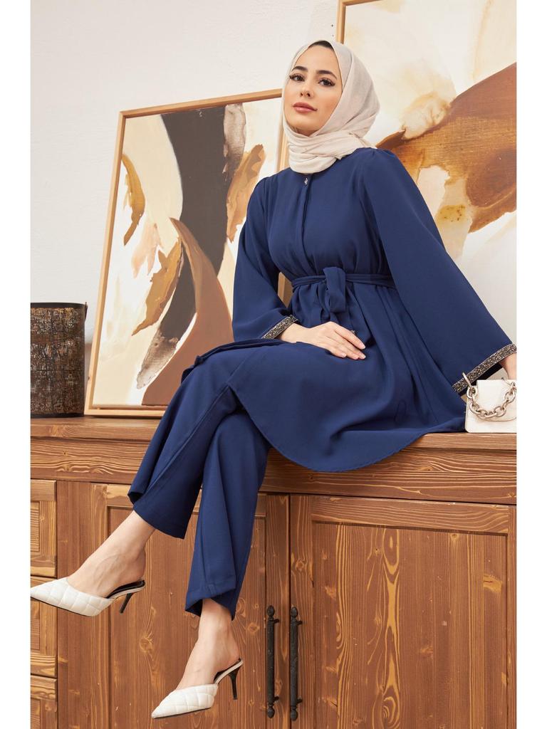 Muslim Women's Fashion 2-Piece Set: Hot Drilling Loose Top & Flared Pants