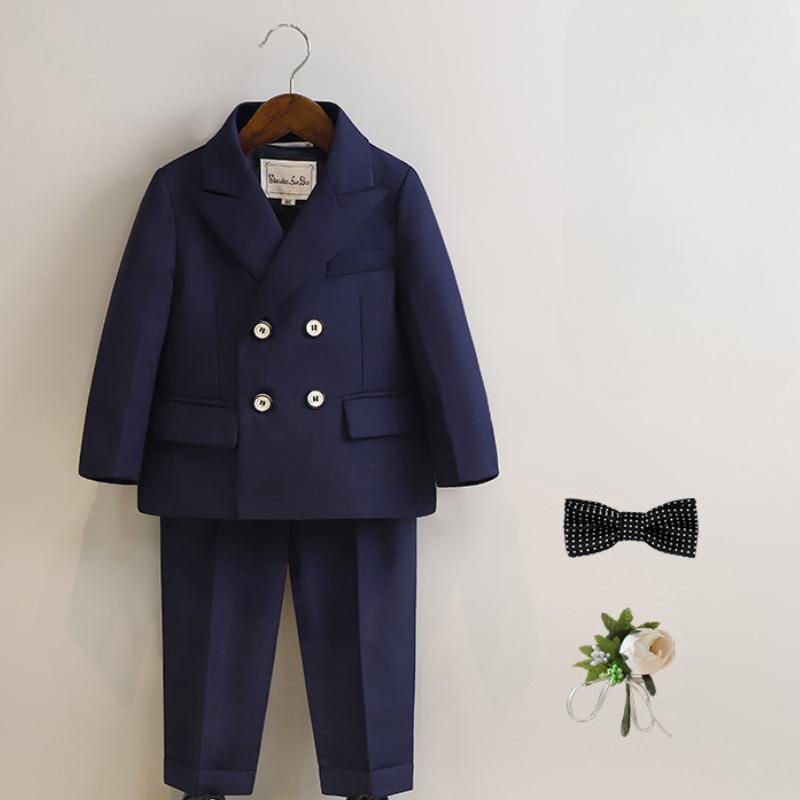 Boys Business Suit Spring Summer 2024 British Plaid Flower Child Wedding Outfits Gray Handsome Kids School Uniform Blazer Set