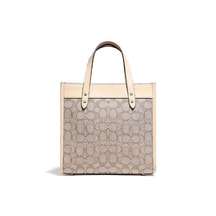 Coach Field 22 Classic Logo Print Color Block Vertical Fabric And Leather Tote Bag Women Tote White C3865-B4SHG