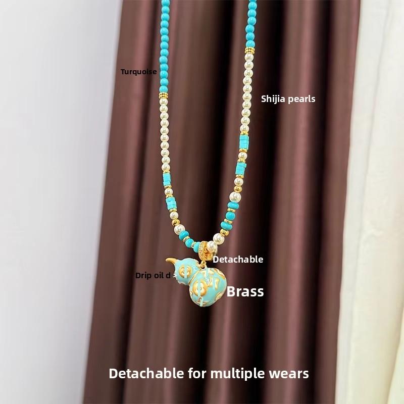 Chinese Vintage Enamel Tassel Beaded Necklace Premium Luxury Long Sweater Chain Fashion Elegant Jewelry