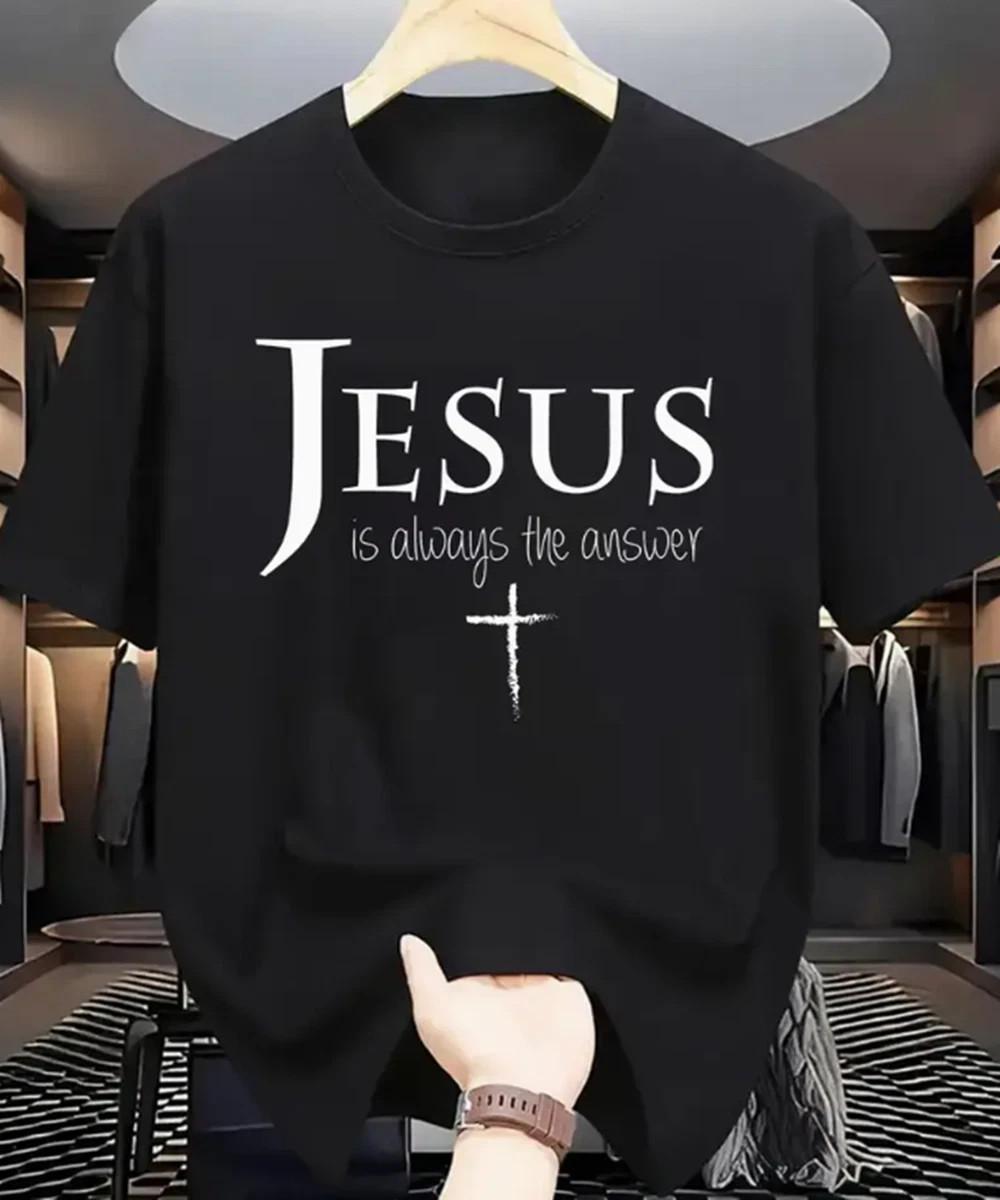 Jesus is Always the Answer  Christian Graphic Print T-Shirt Men s Casual Top S
